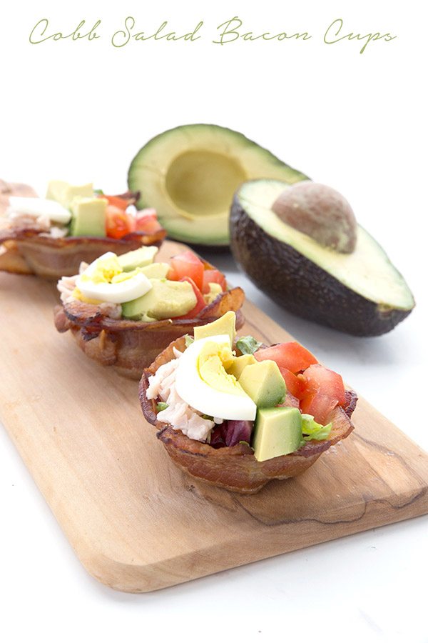 Keto Cobb Salad Appetizer on a cutting board with California Avocados 