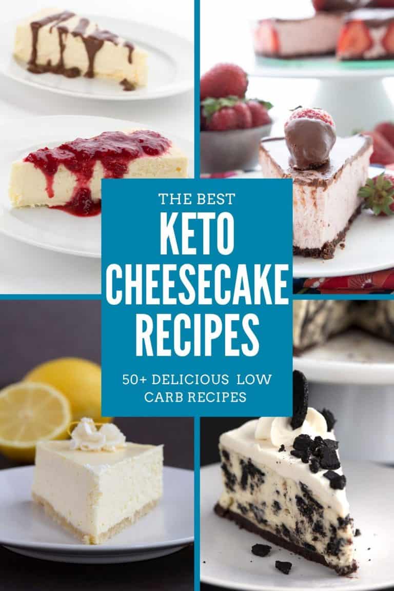 collage of keto cheesecake recipes with title in center: the best keto cheesecake recipes.