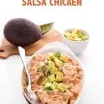 Instant pot salsa chicken sprinkled with avocado