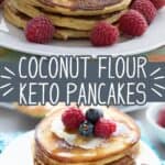 Two photo Pinterest collage for Keto Coconut Flour Pancakes.