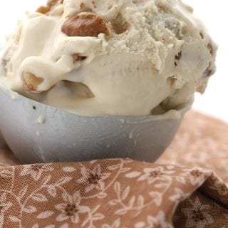 Close up of a scoop of low carb maple walnut ice cream