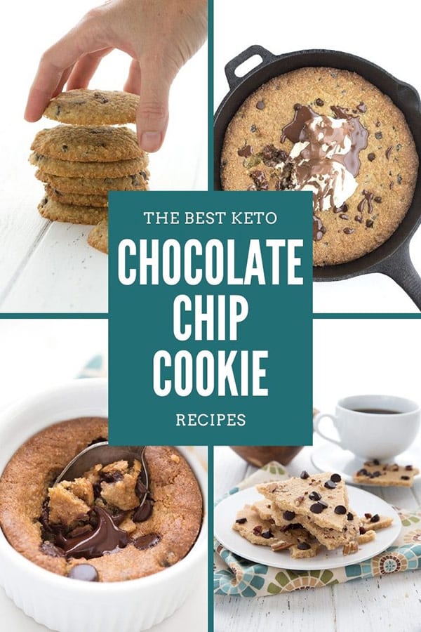 Collage of 4 keto chocolate chip cookie Recipes