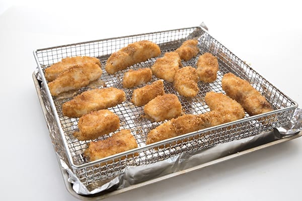 Keto fish sticks on an air fryer tray