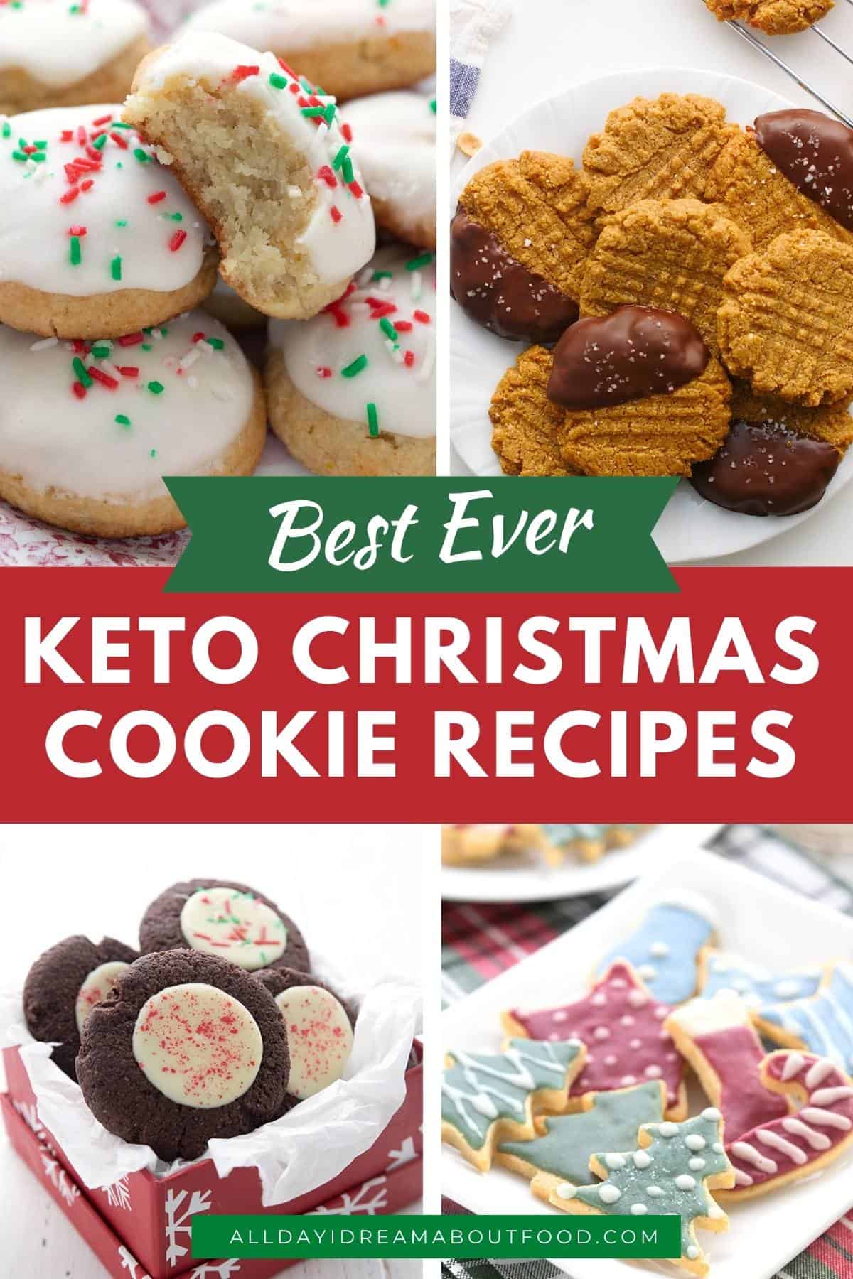 A collage of 4 images for the best keto Christmas Cookies with the title in the center. 