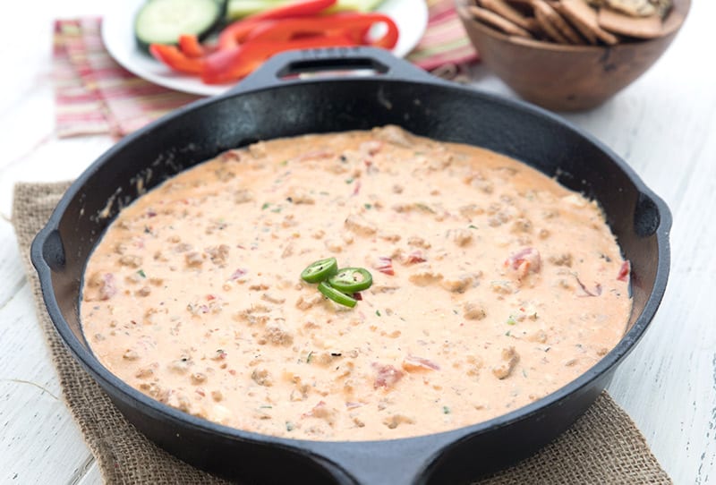 Easy cheesy Sausage dip, perfect for Game Day parties. 