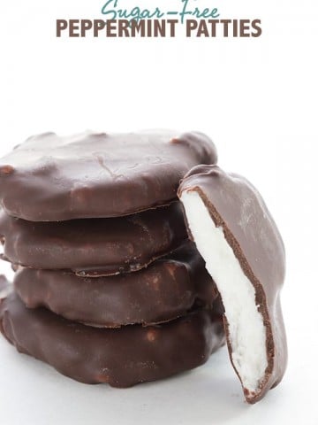 Easy homemade peppermint patties in a stack on a white background.
