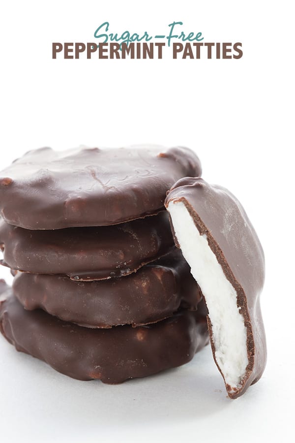 Easy homemade peppermint patties in a stack on a white background.