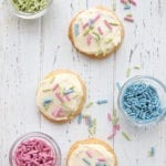 Keto sugar cookies with frosting and sugar free sprinkles