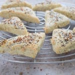 Everything bagel scones on a cooling rack