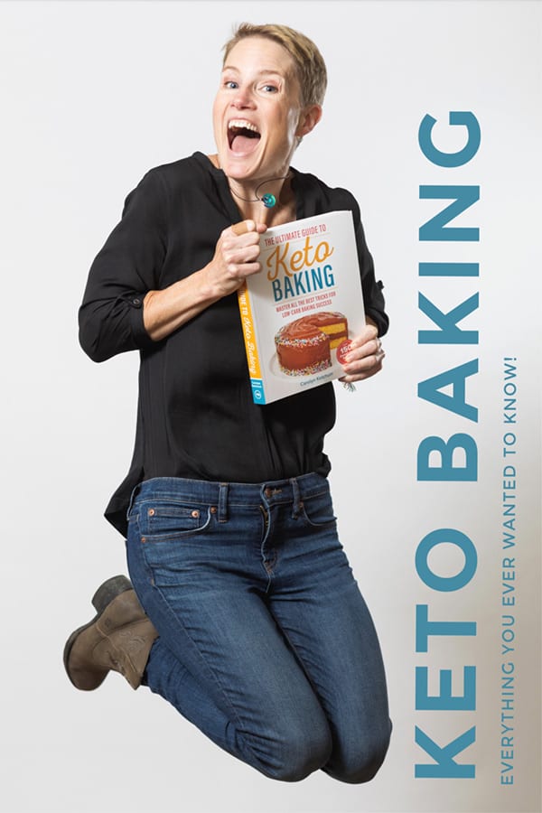 Jumping for joy at the release of my latest and greatest keto cookbook, The Ultimate Guide to Keto Baking.