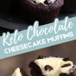 Two Photo Pinterest collage for Keto Chocolate Cheesecake Muffins.