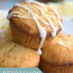 Close up shot of keto lemon muffins with lemon drizzle.