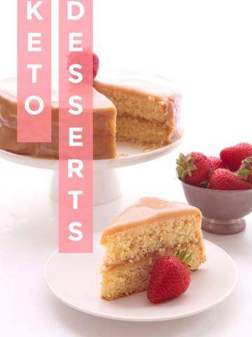 Title Image of keto caramel cake with title "Keto Desserts"