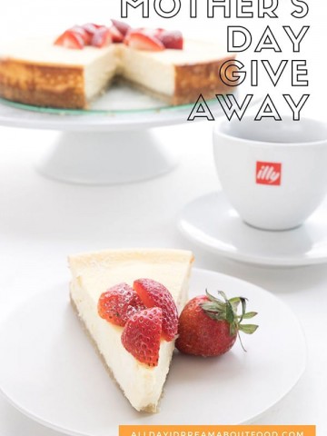 Titled image for mother's day giveaway, with a keto ricotta cheesecake featured.
