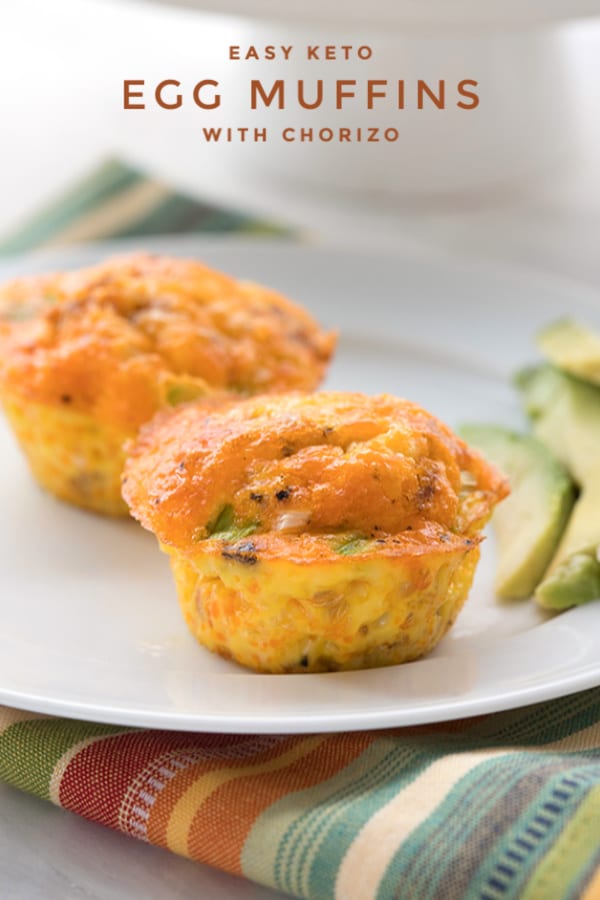 Titled image: Up close photo of Easy Keto Egg Muffins with Chorizo