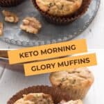 Two photo Pinterest collage for Keto Morning Glory Muffins.