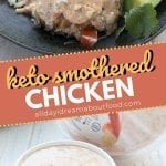 Pinterest collage for keto queso smothered chicken