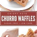 Pinterest collage for keto churro waffles.