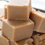 Titled image of a stack of Keto Peanut Butter Fudge.