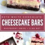 Pinterest collage for keto white chocolate raspberry cheesecake bars