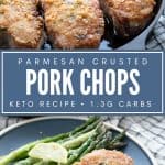 Pinterest collage for Keto Parmesan Crusted Pork Chops