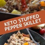 Two photo Pinterest collage for Keto Stuffed Pepper Skillet