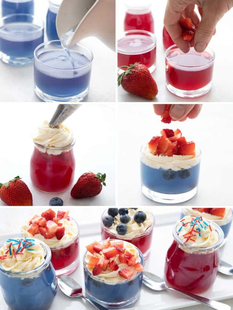 A collage of images showing how to make sugar free jello cups.
