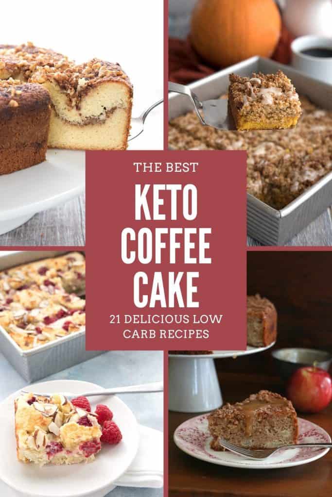 A titled collage of 4 keto coffee cake recipes.