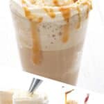 Three photo Pinterest collage for Keto Caramel Frappuccinos with the title across the top.