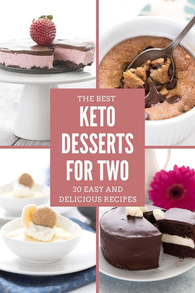 A collage of 4 easy keto desserts for two with the title in the center.