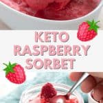 Pinterest collage for keto raspberry sorbet.