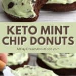 Pinterest collage for keto mint chip donuts.