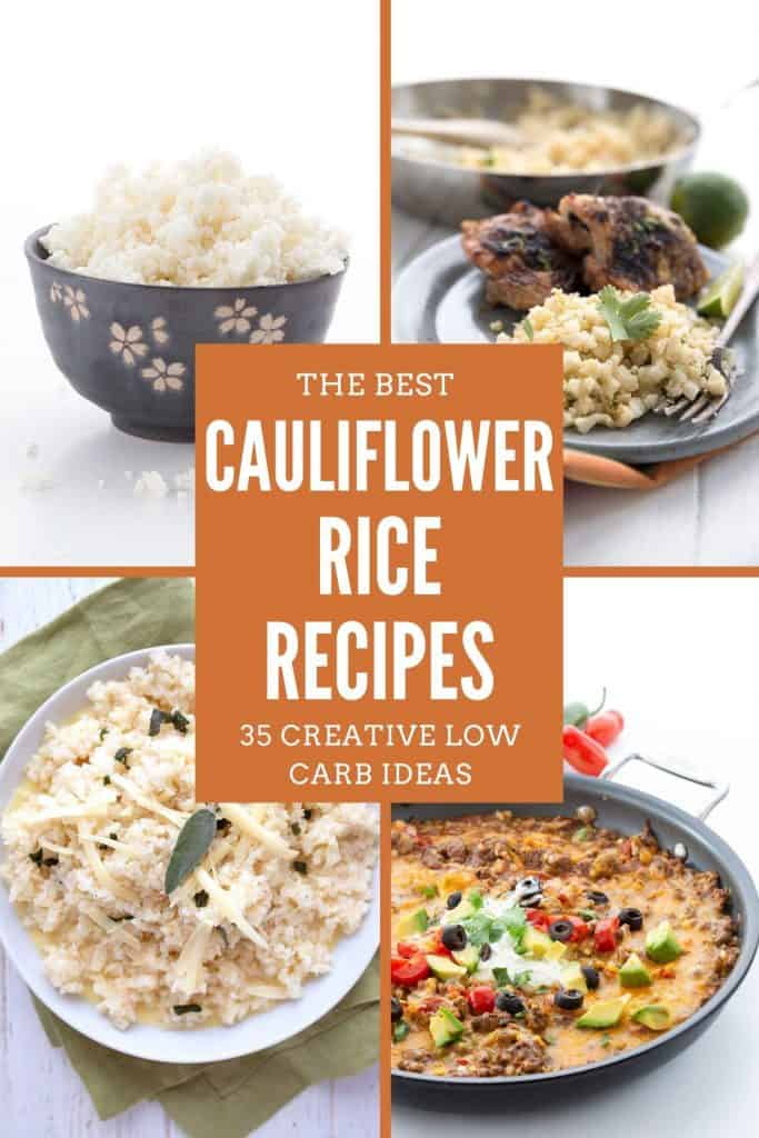 A collage of four photos showing different keto cauliflower rice recipes.