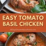 Pinterest collage for keto tomato basil chicken.