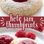 Two photo Pinterest collage for Keto Jam Thumbprint Cookies.