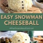 Pinterest collage for snowman cheeseball.