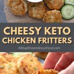 Pinterest collage for cheesy keto chicken fritters.