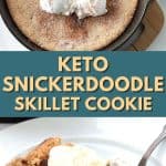 Pinterest collage for keto snickerdoodle skillet cookie