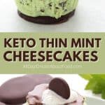 Pinterest collage for keto thin mint cheesecake.