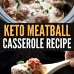 Two photo Pinterest collage for Keto Meatball Casserole.