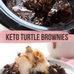 Two photo Pinterest collage for Keto Turtle Brownies.