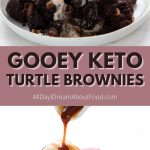 Pinterest collage for keto turtle brownies.