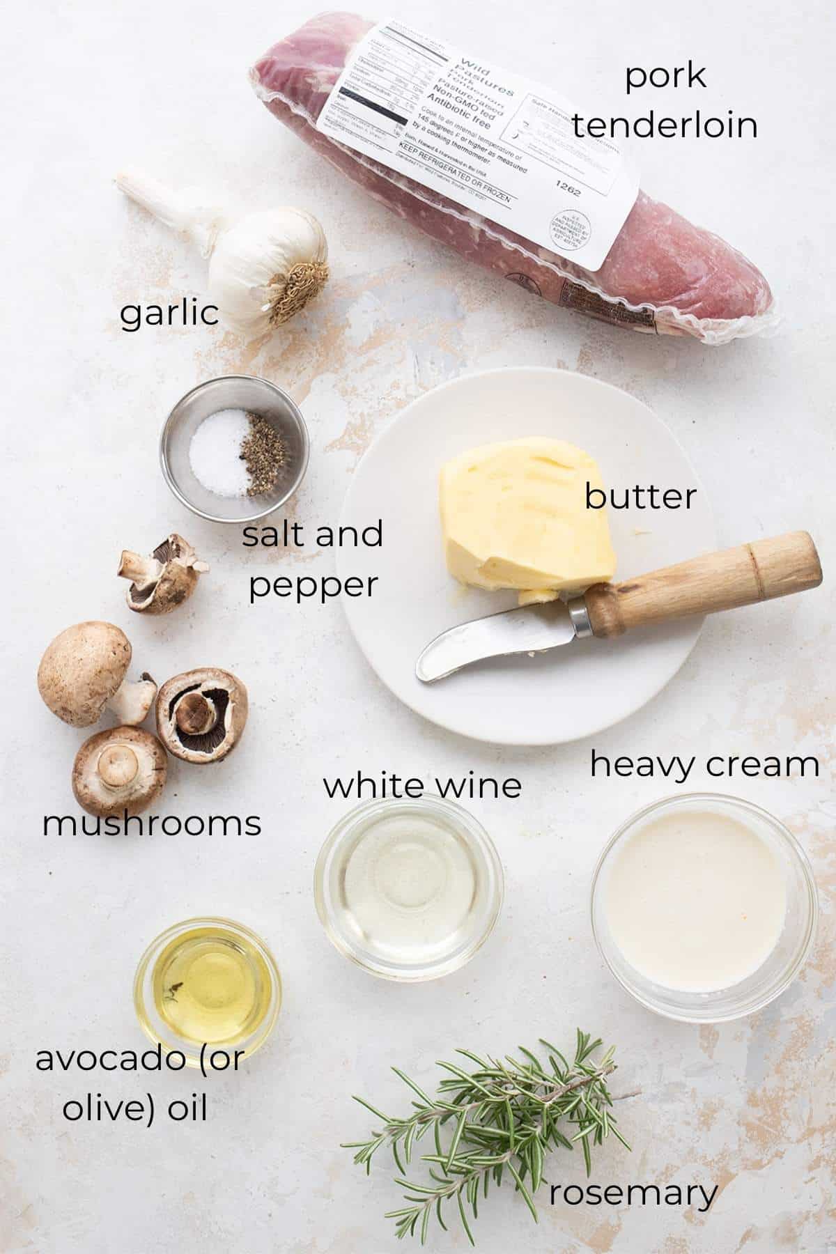 Top down image of ingredients needed for pork medallions. 