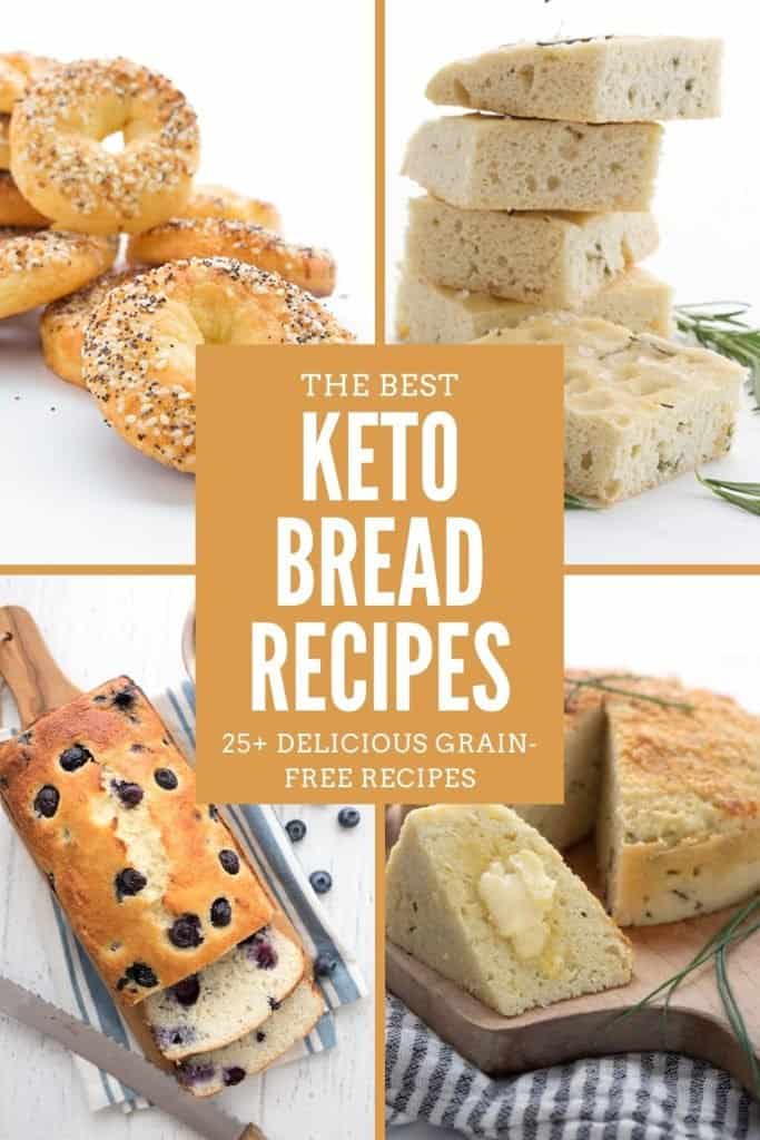 A collage of four keto bread recipes with the title in the center.