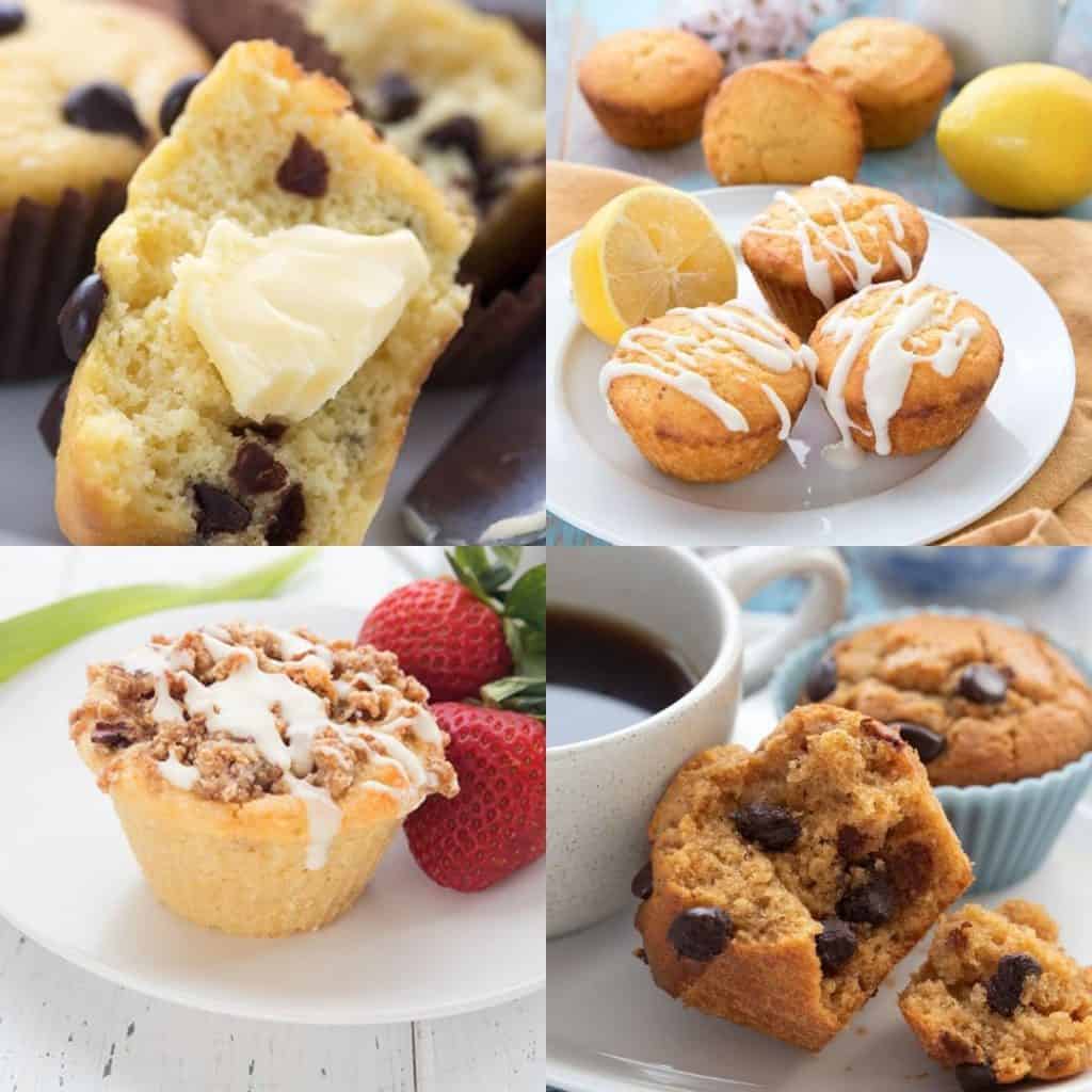 A collage of four low carb muffin recipes.