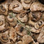 Titled image of a pan of Pork Medallions with Creamy mushroom sauce.