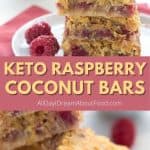 Pinterest collage for keto raspberry coconut bars.