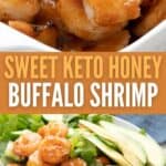 Two Photo Pinterest collage for Keto Honey Buffalo Shrimp.