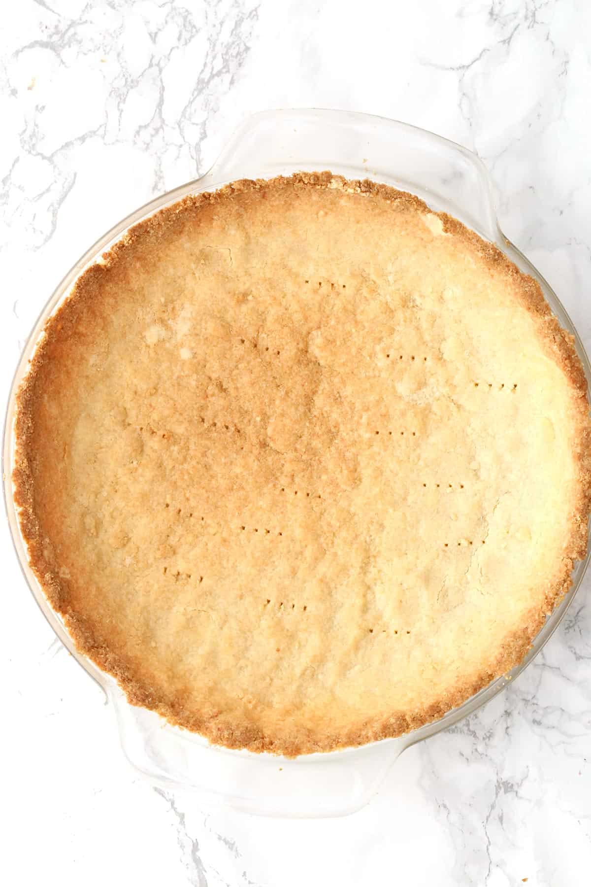 Top down image of easy keto pie crust.
