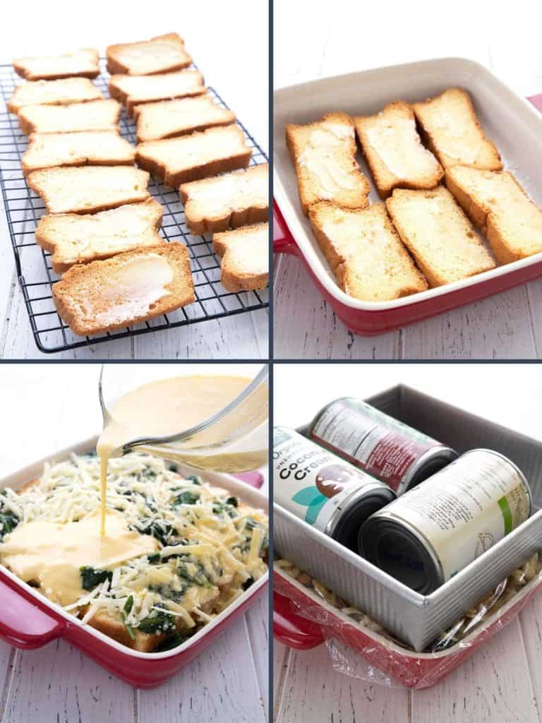 Ett collage av fyra bilder som visar hur man gör keto-frukostgryta.